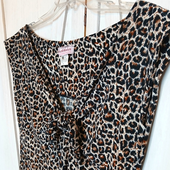 Heartbreaker Leopard Print Tie Front Knee Length Dress  - L - Picture 4 of 7